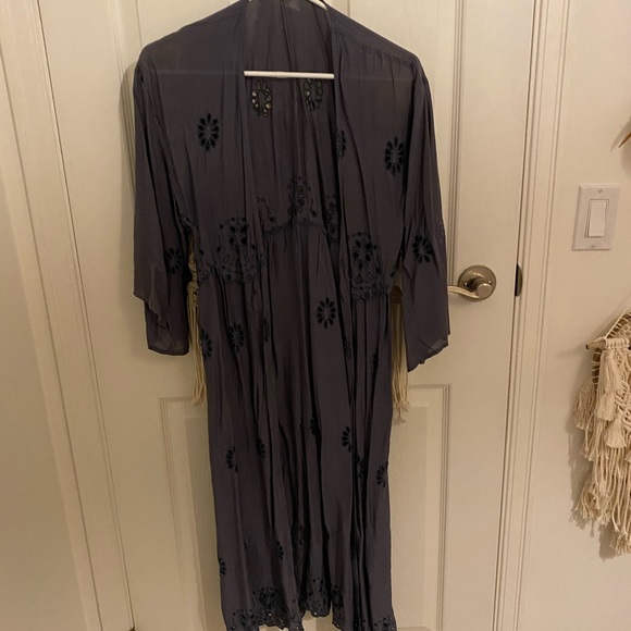 Blue long kimono with cutouts - Picture 3 of 5